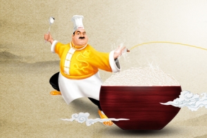 中式美食厨师卡通人物海报背景