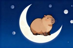 卡皮巴拉 月亮 简约 4k背景壁纸