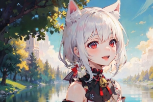 女孩 微笑 neko 贝尔 河流 动漫 4k壁纸 3840x2160