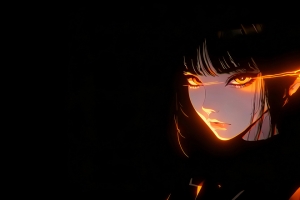 高冷动漫美女橙色眼睛光影4K壁纸 3440x1440带鱼屏免费下载