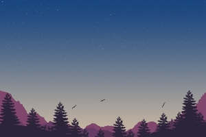 夜晚,星星,山,鹿,4k简约风景壁纸