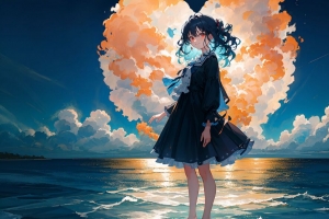 女孩 连衣裙 海 云 心 动漫 4k壁纸 3840x2160