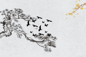 手绘水墨国风松枝背景图