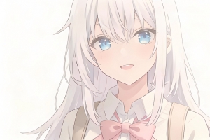 可爱动漫女孩蝴蝶结 简约白色背景4K高清壁纸3840x2160免费下载