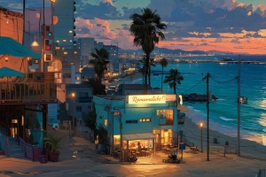 海滨小城 云彩 夜晚 夜景 3440x1440带鱼屏风景壁纸