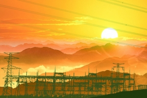 夕阳大山电线背景