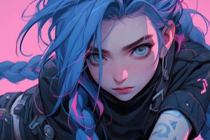 蓝色长发金克丝2880x1800高清电脑壁纸免费下载