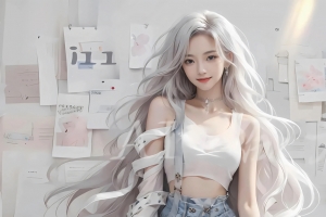 报纸墙 白色长卷发动漫少女4K壁纸3840x2160
