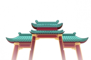 国潮国风仰视门素材