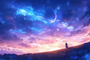 梦幻星空下的女孩3200x2000分辨率壁纸