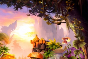 梦幻深林蘑菇小屋海报背景