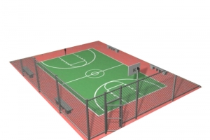 黑色围栏红绿色长形篮球场地