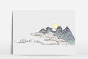 淡彩中秋云纹山