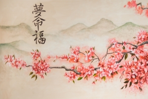 春天 山 樱花 艺术 绘画 4K风景图片