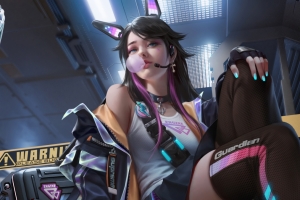 3d 个性女孩 帅气 吹泡泡糖 兔耳朵 4k 电脑 壁纸