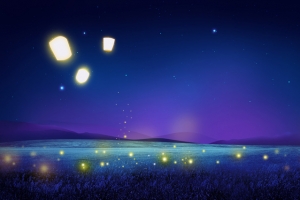 夜晚梦幻孔明灯背景