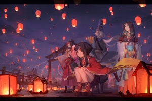 孔明灯 动物人物 阴阳师 7k动漫插画壁纸