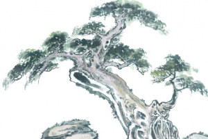 古松山石水墨画