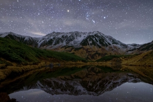 山脉 湖泊 倒影 星星 夜晚 自然 风景 4k壁纸 3840x2160
