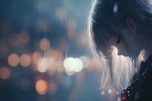 双马尾少女 夜景 灯光 雨中 3440x1440带鱼屏动漫壁纸