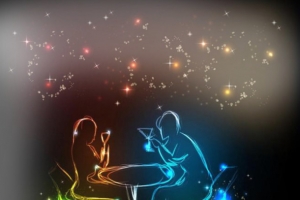卡通情侣浪漫星空