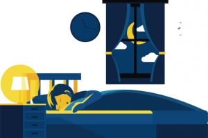 夜晚儿童睡眠手绘卡通卧室睡觉插