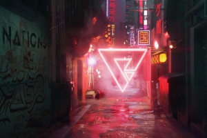 街道 三角形 赛博朋克 霓虹 4k壁纸 3840x2160