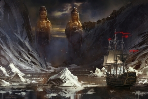 艺术幻想帆船菩萨4K壁纸