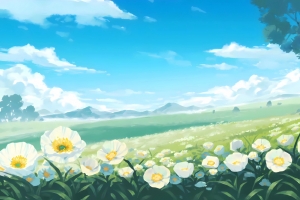 蓝天白云 花海 树 野外 4k风景壁纸 3840x2160