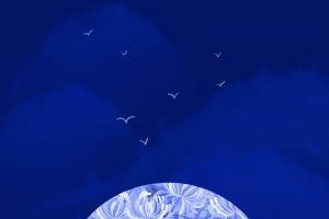 扇子，青花瓷，菊花扇子，船影