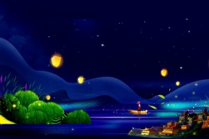 中秋月圆夜赏花灯PSD素材