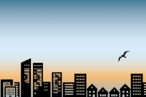 大气卡通扁平城市剪影背景banner