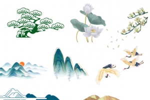 中国风山植物仙鹤