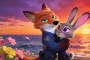 朱迪尼克海边拥抱4K壁纸