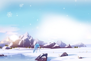 冬天手绘雪山背景图 滑雪元素