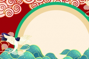 国风红白祥云日出背景