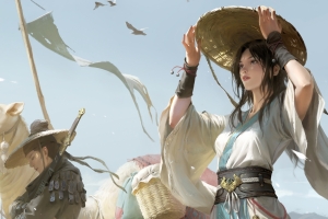 绘画 古风 女孩 帽子 古装 男子 剑 动漫平板壁纸