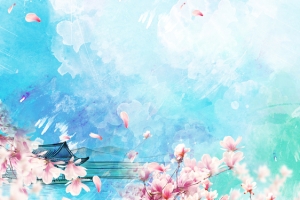 动漫樱花节渲染中国风蓝色banner