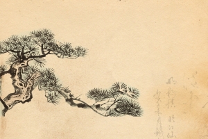 迎客松水墨海报背景