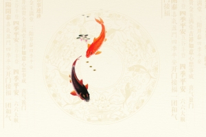 大气简洁锦鲤水墨米色背景素材