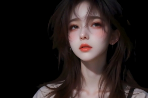 妆容少女 红唇长发 暗黑系 黑色背景 4K壁纸 3840x2160