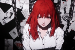 红发少女白衬衫锁链暗黑风格4K高清动漫壁纸3840x2160免费下载