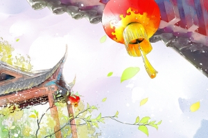 古风唯美庭院插画