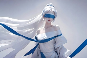 眼罩蒙眼白色裙子女孩 2880x1800高清壁纸免费下载