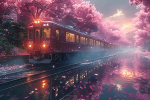 樱花列车风景4K壁纸3840x2160