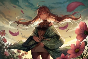 二次元动漫女生 花 天空 4k动漫壁纸