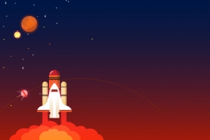 卡通升空的宇宙飞船星空banner