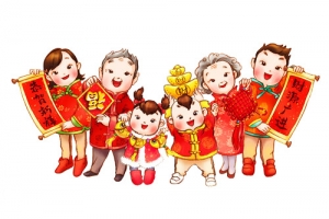 卡通家庭小孩大人