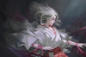 古风少女 白发 白色衣服 唯美 4K壁纸 3840x2160