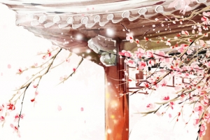 复古粉色桃花建筑